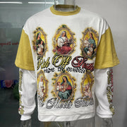 Virgin Mary Fake Two-piece Casual Street Long Sleeve T-shirt