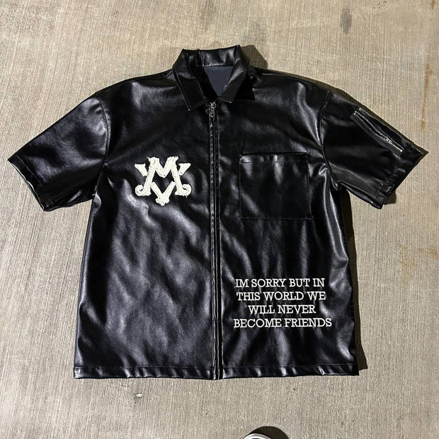 Leather patch street zip shirt