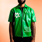 Leather patch street zip shirt