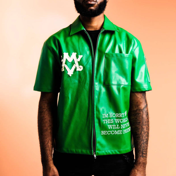 Leather patch street zip shirt