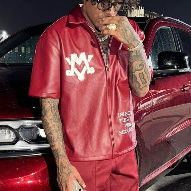 Leather patch street zip shirt