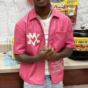 Leather patch street zip shirt