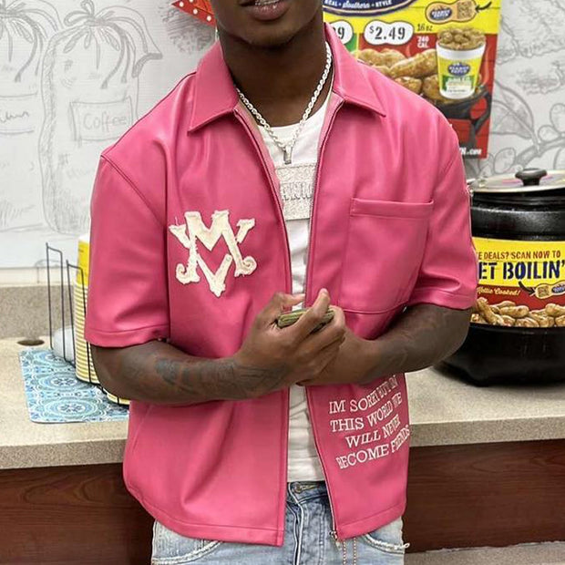 Leather patch street zip shirt