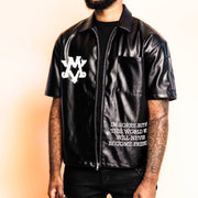 Leather patch street zip shirt