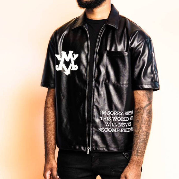 Leather patch street zip shirt