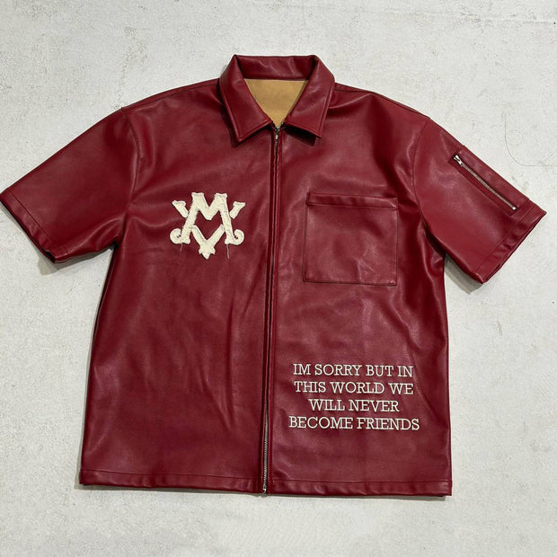 Leather patch street zip shirt