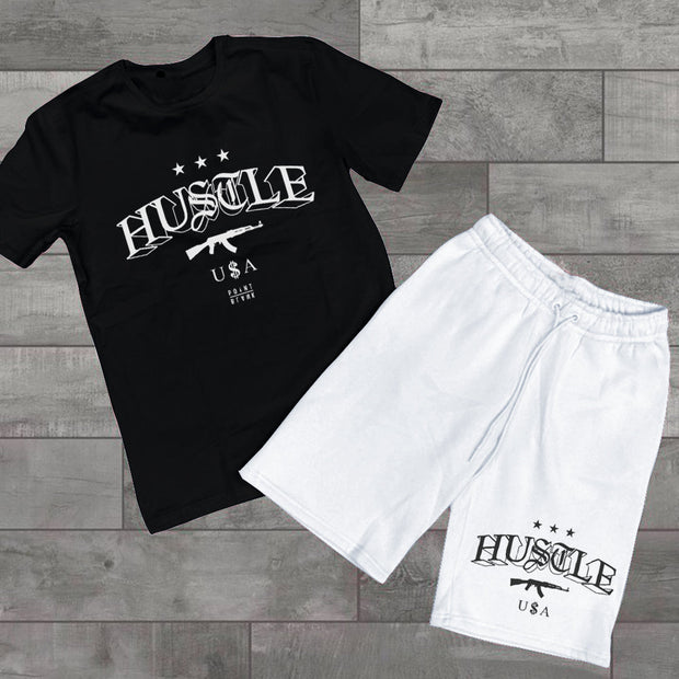 Slogan Graphic Short Sleeve Two Piece Set