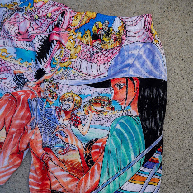 Anime print casual street mesh shorts