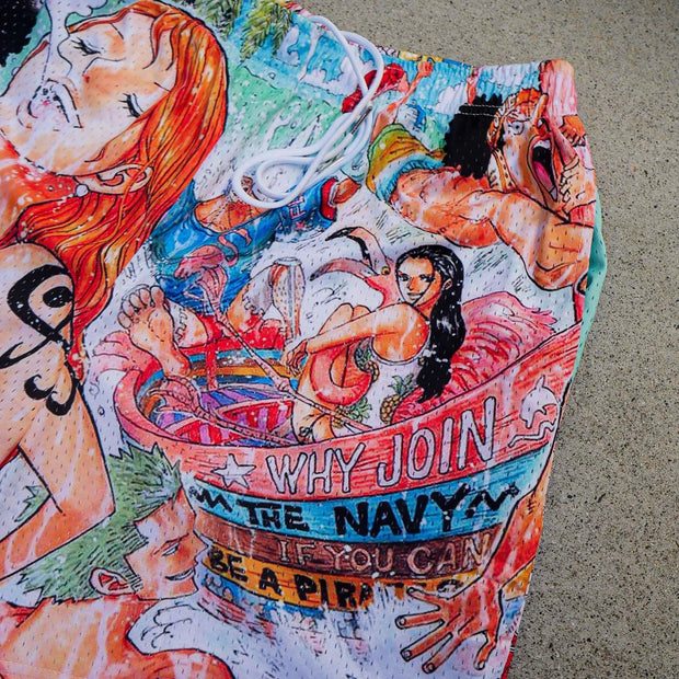 Anime print casual street mesh shorts