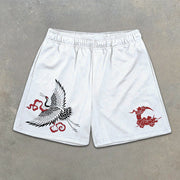 Crane Cloud Graphic Print Elastic Shorts