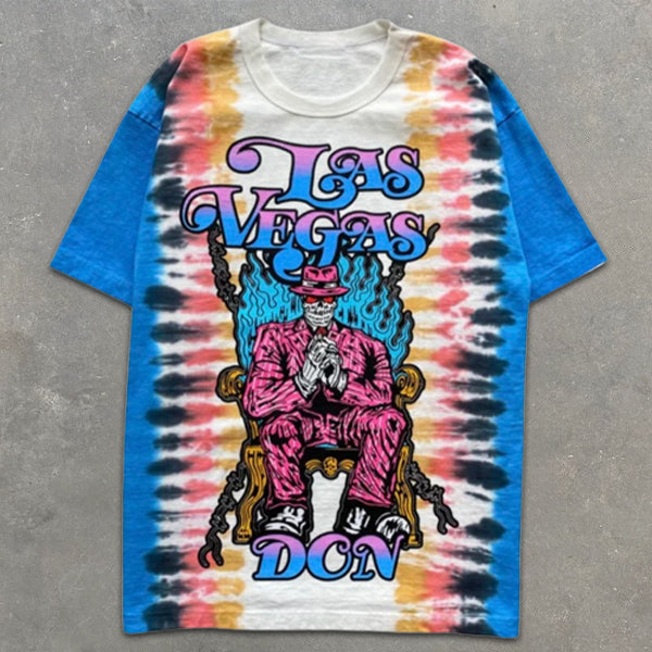 Skull graphic print tie-dye short-sleeve T-shirt