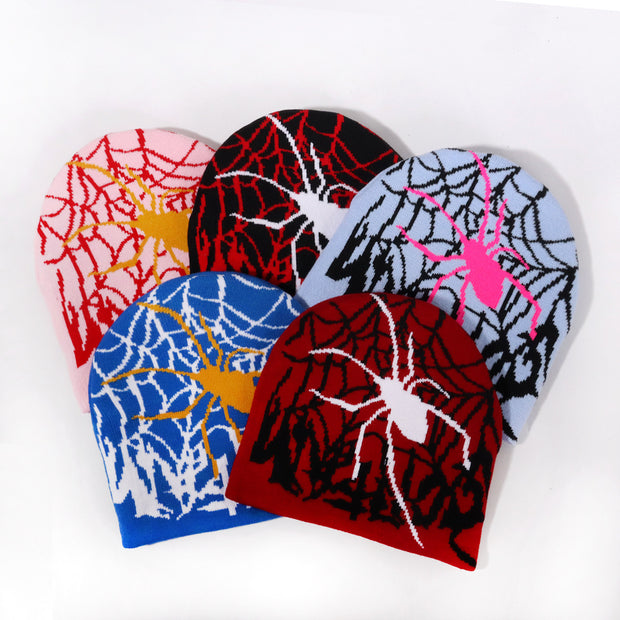 Halloween spider web pattern knitted hat