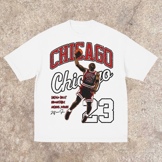 Chicago casual street basketball flying man T-shirt