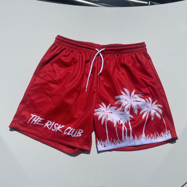 Letters & Coconut Tree Print Mesh Shorts