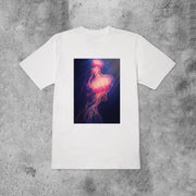 Retro jellyfish print seaside short-sleeved T-shirt