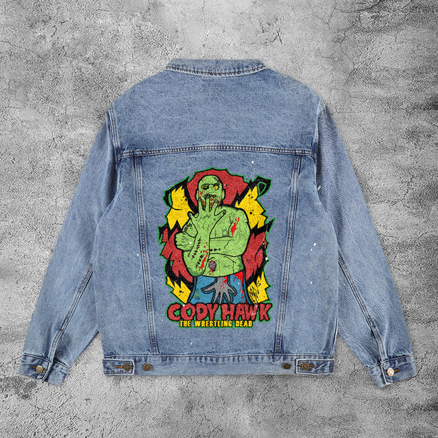 Casual vintage green giant denim jacket