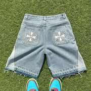 Cross casual street stitching short denim