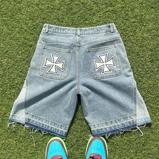Cross casual street stitching short denim