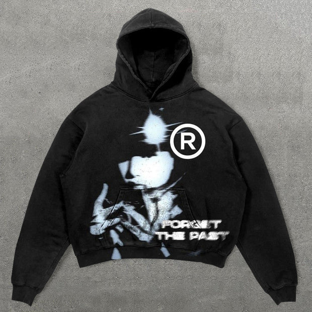 Forget The Past Print Long Sleeve Hoodies