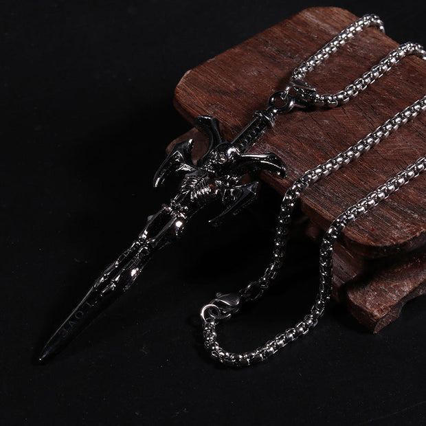 Titanium steel skull demon sword necklace