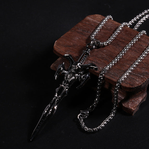 Titanium steel skull demon sword necklace