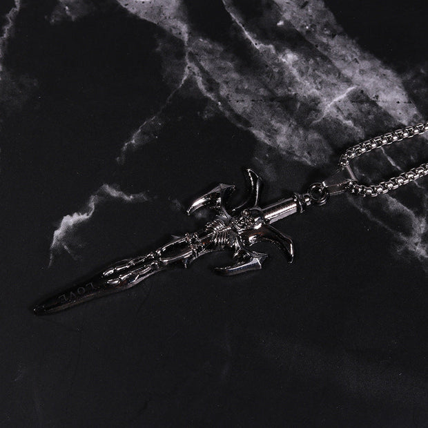 Titanium steel skull demon sword necklace