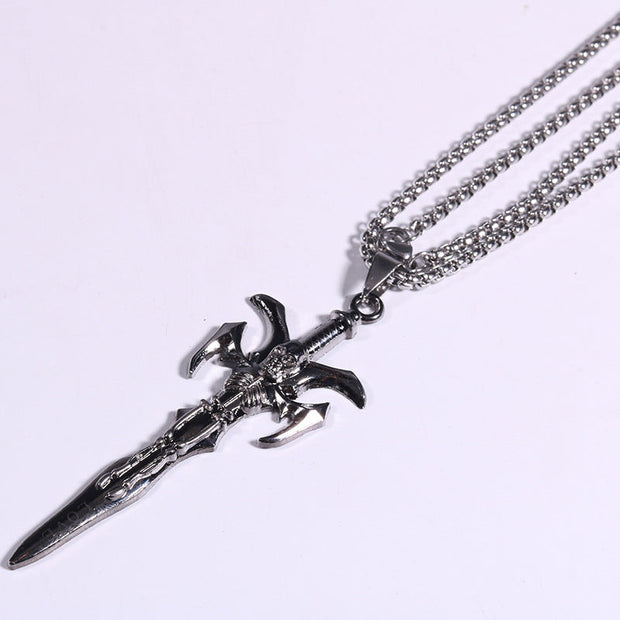 Titanium steel skull demon sword necklace