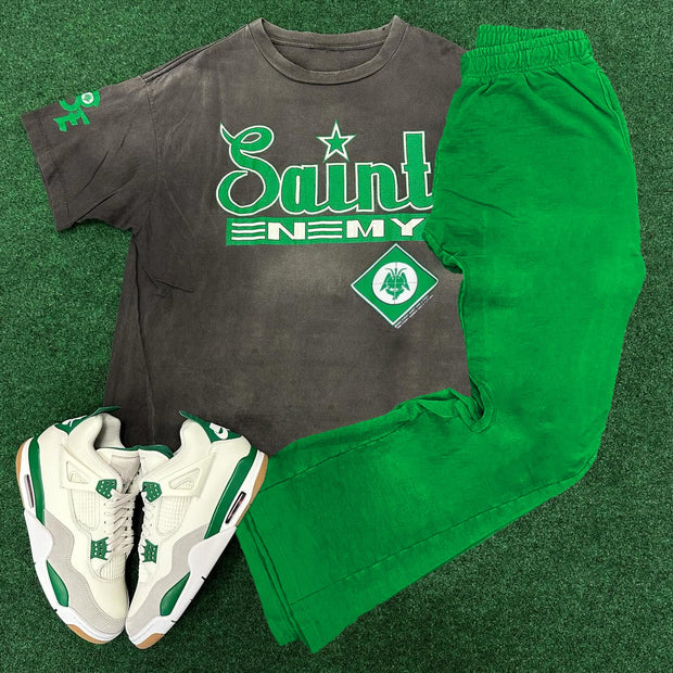 Saint Print T-shirt Sweatpants Two Piece Set