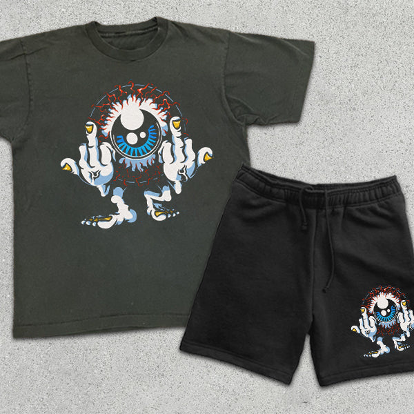 Eyeball Graphic Print Short Sleeve Two Piece