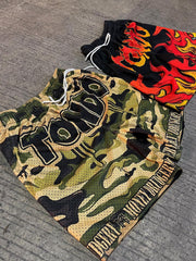 Fashion personality street style print flame camouflage shorts