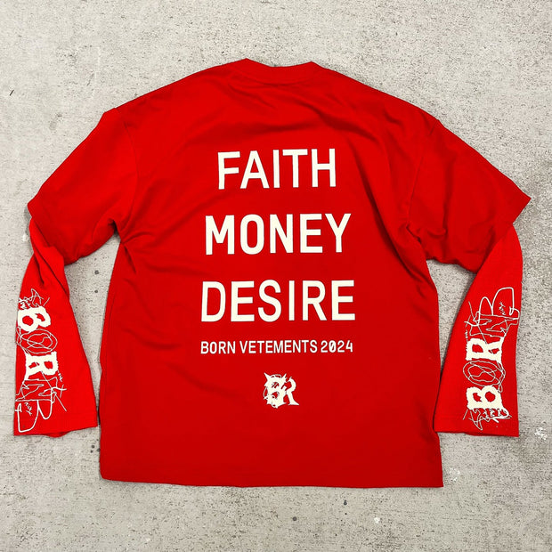 Son of God fake two-piece casual street long-sleeved T-shirt