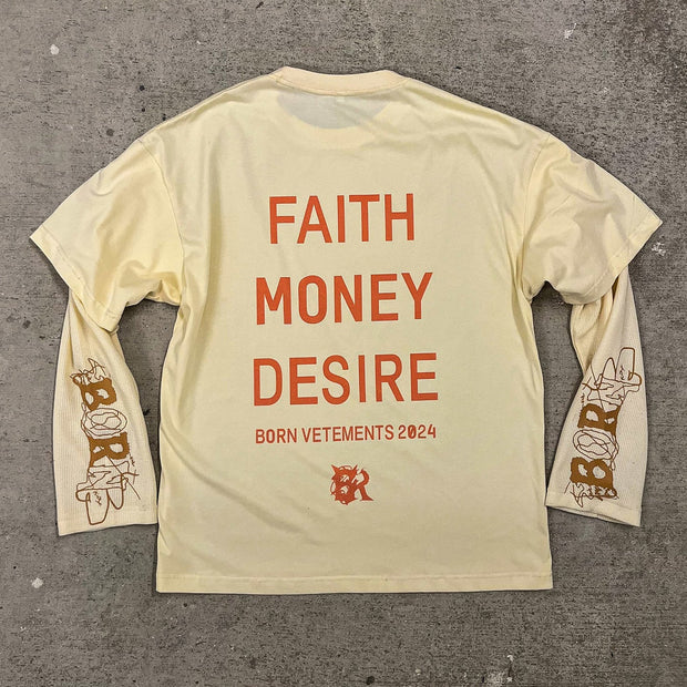 Son of God fake two-piece casual street long-sleeved T-shirt