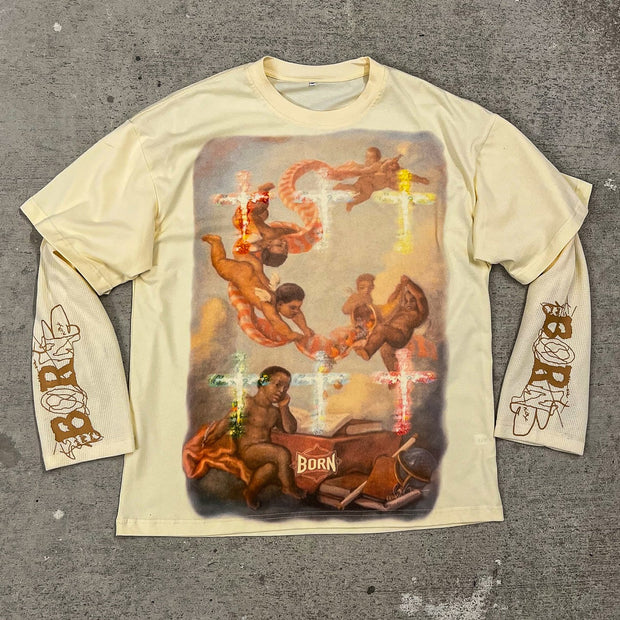 Son of God fake two-piece casual street long-sleeved T-shirt