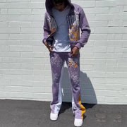 Casual Populrloner Print Hoodie Sweatpants Two Piece Set
