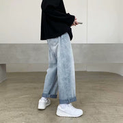 Jeans Men's Trendy Brand Hong Kong Style Loose Casual Daddy Wide Leg Pants Men's Korean Trend Striped Straight Pants