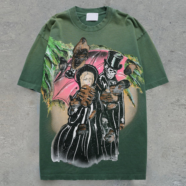 Personalized street style skull print loose T-shirt