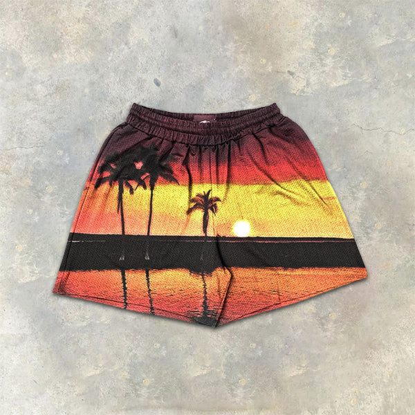 Scenic Print Elastic Shorts