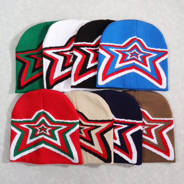 Pullover overlapping five-pointed Y2K jacquard knitted hat