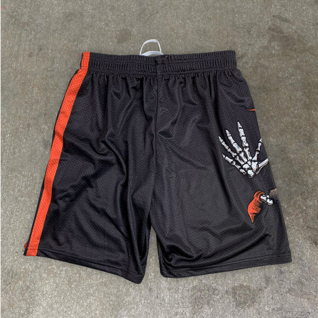 Skull Vintage Print Mesh Shorts