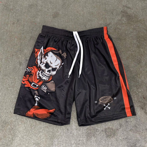 Skull Vintage Print Mesh Shorts