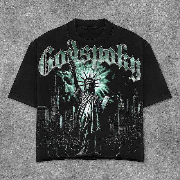 Statue Of Liberty Statue Print Short Sleeve T-Shirt