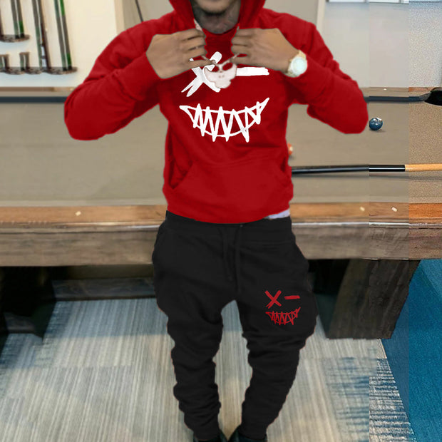 Funny Expression Print Hoodie Sweatpants Two Piece Set