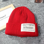 Three letter patch solid color couple knitted beanie