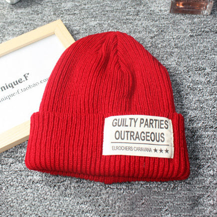 Three letter patch solid color couple knitted beanie