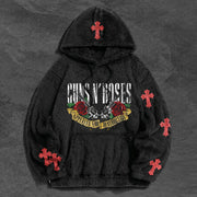 Vintage Tide Brand Print Cross Plush Hoodie