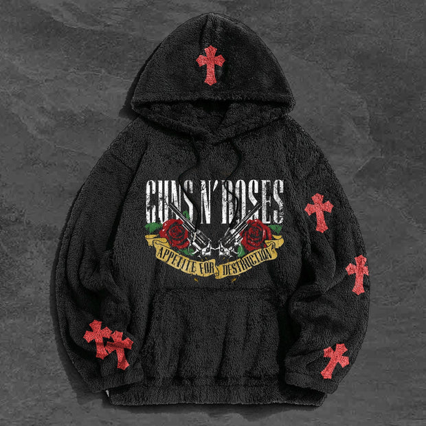 Vintage Tide Brand Print Cross Plush Hoodie