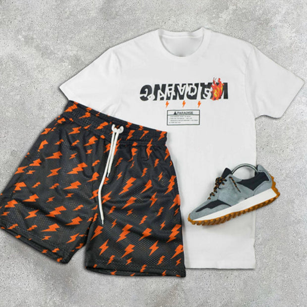 Lightning Print Short Sleeve Two Piece