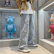 Hip-hop jeans men's love all-match loose straight mopping the floor old high street long pants