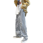 Hip-hop jeans men's love all-match loose straight mopping the floor old high street long pants