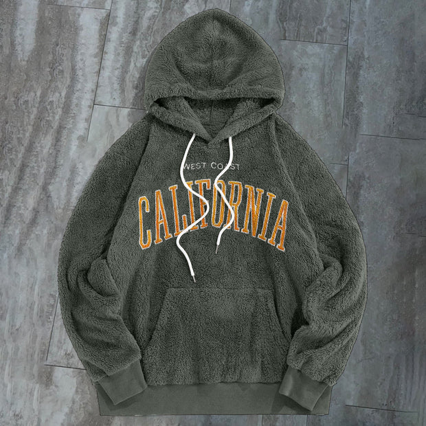 Vintage Street Print Plush Hoodie